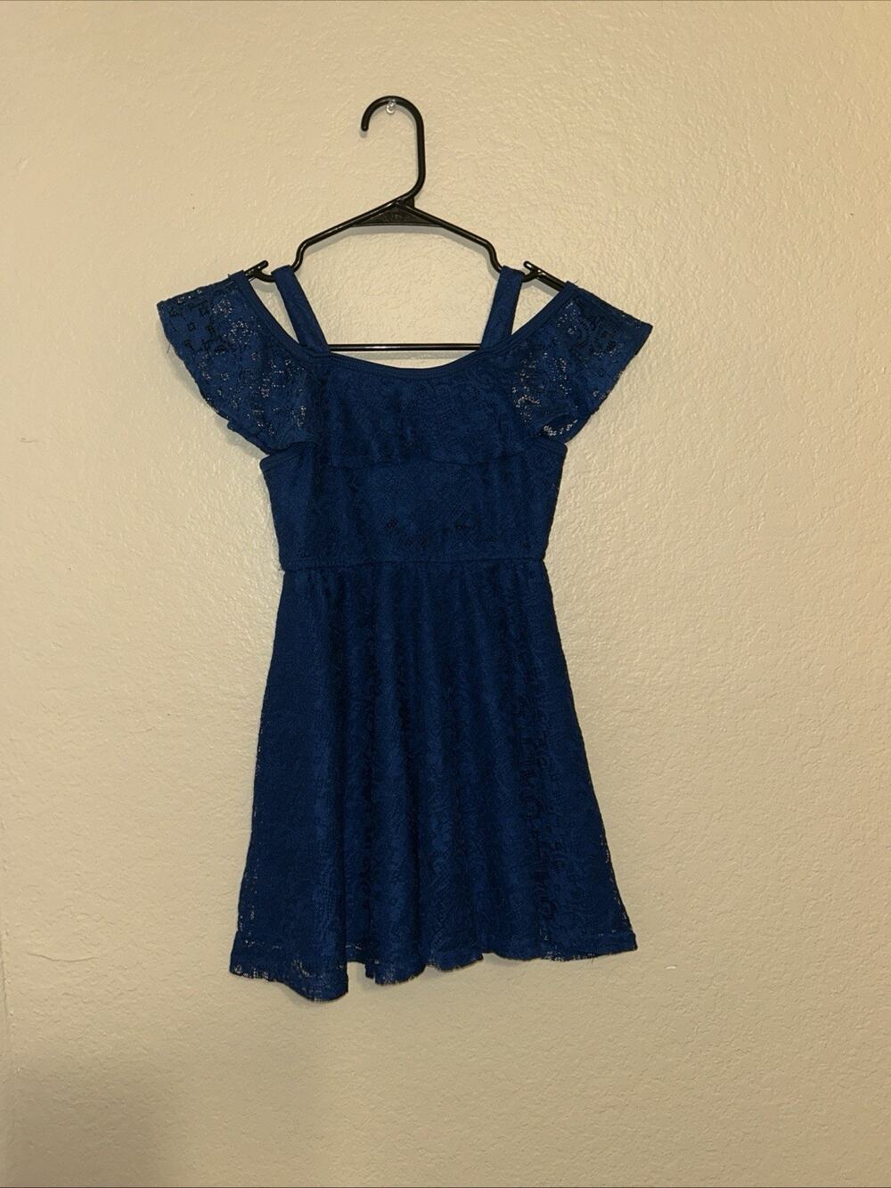 Girls KMLA Dark Blue Lace Dress Off The Shoulder Dress Sz 7